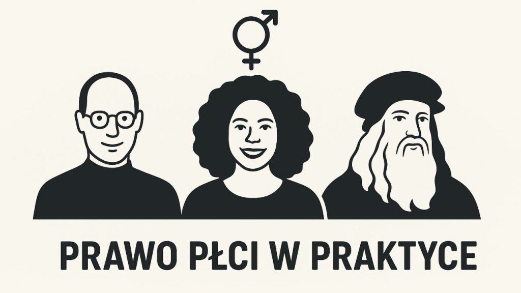 Kolaż znanych osób - Jobs, Oprah, da Vinci - podpis: „Prawo Płci w praktyce”