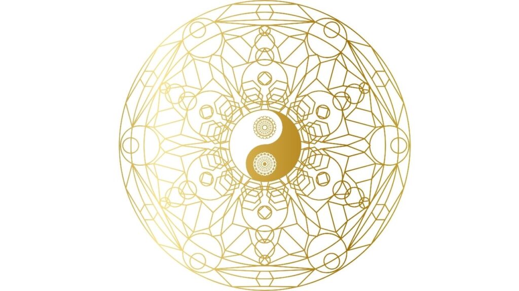Mandala z symbolem yin-yang w środku jako znak duchowy