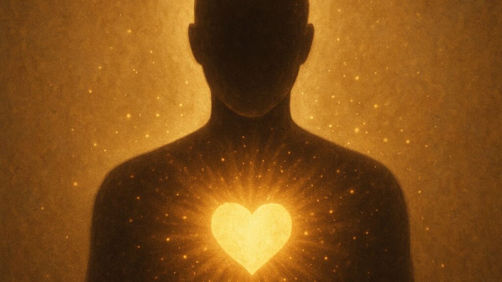 Człowiek z zamieniającym się w światło sercem